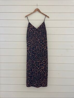 J. Crew Leopard Print Slip Midi Dress - Black & Brown size 8